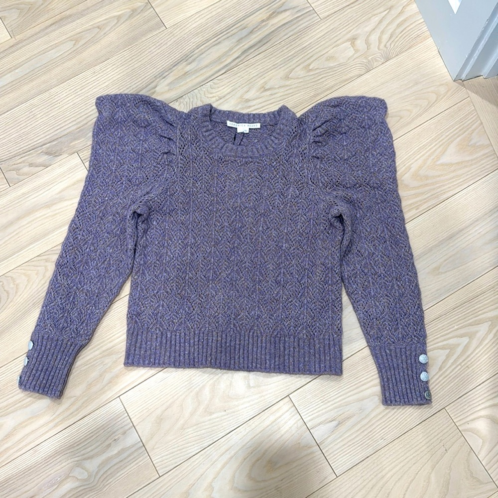 Veronica Beard “Novah” Lilac Puff-Sleeve Sweater